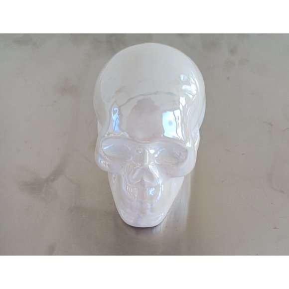 Iridescent White Ceramic Skull - Picture 1 of 6